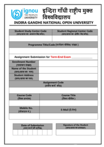 ignou front page assignment pdf