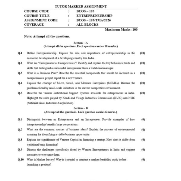 BCOS-185 QUESTION PAPER