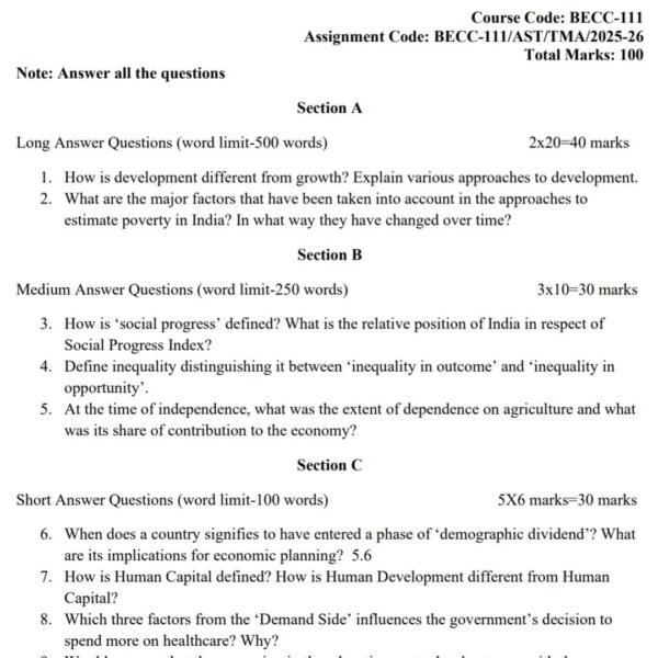 BECC 111 QUESTION PAPER