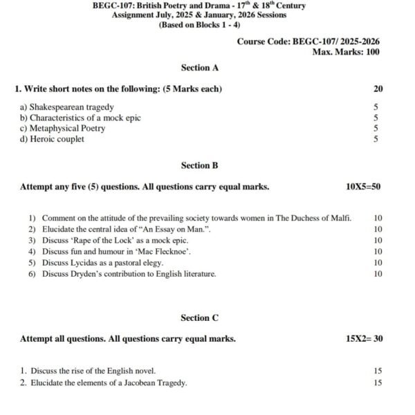 BEGC 107 QUESTION PAPER