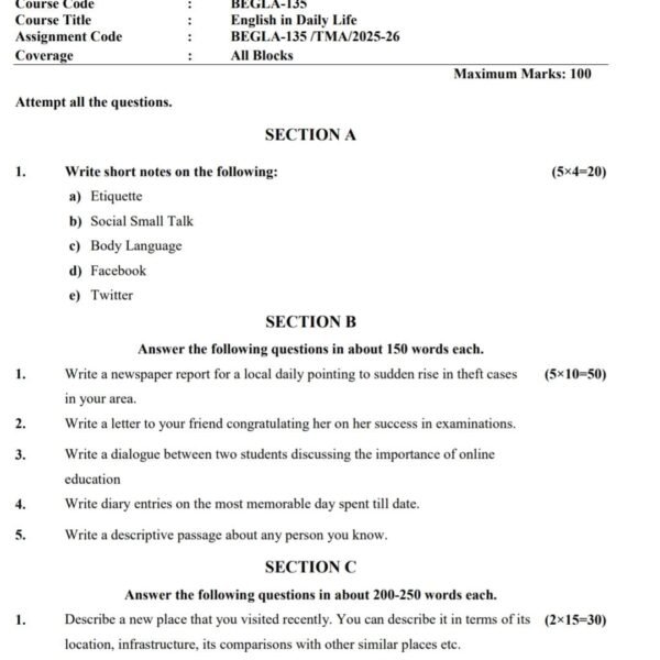 BEGLA 135 QUESTION PAPER