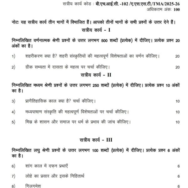 BHIC 102 QUESTION PAPER