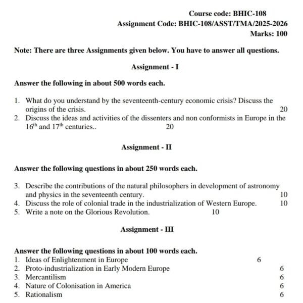BHIC 108 QUESTION PAPER