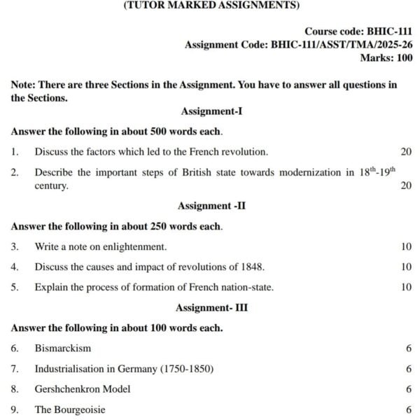 BHIC 111 QUESTION PAPER