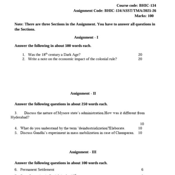 BHIC-134 QUESTION PAPER