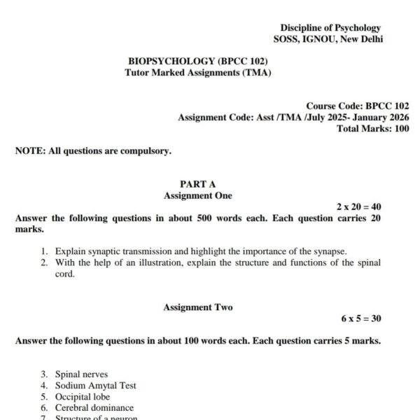 BPCC 102 QUESTION PAPER