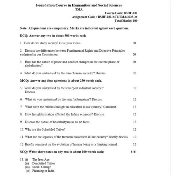BSHF-101 QUESTION PAPER