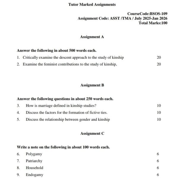 BSOC 109 QUESTION PAPER