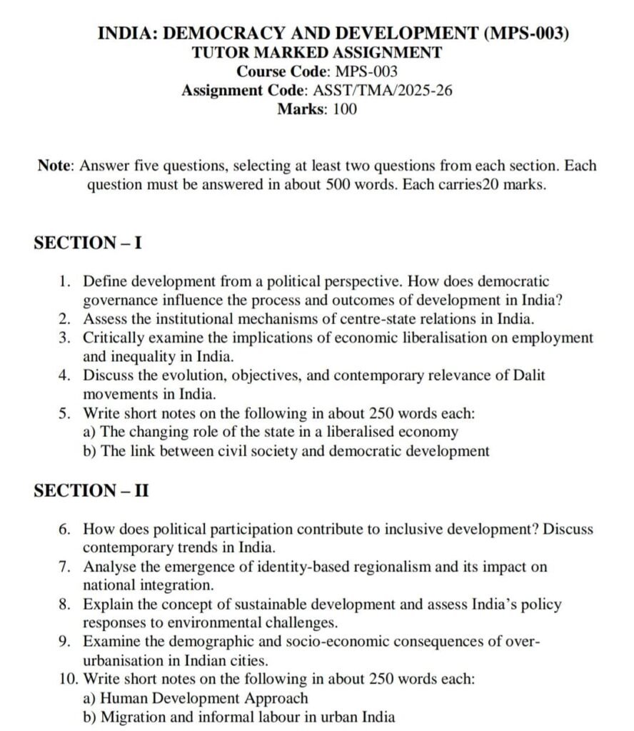 MPS 003 IGNOU Solved Assignments 2025-26 (English) PDF Download – IGNOU ...