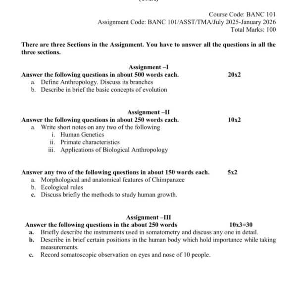 BANC 101 Question Paper