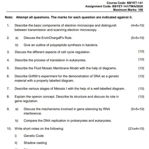 BBYET 141 QUESTION PAPER