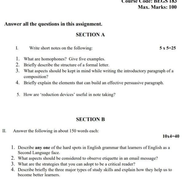 BEGS 183 QUESTION PAPER