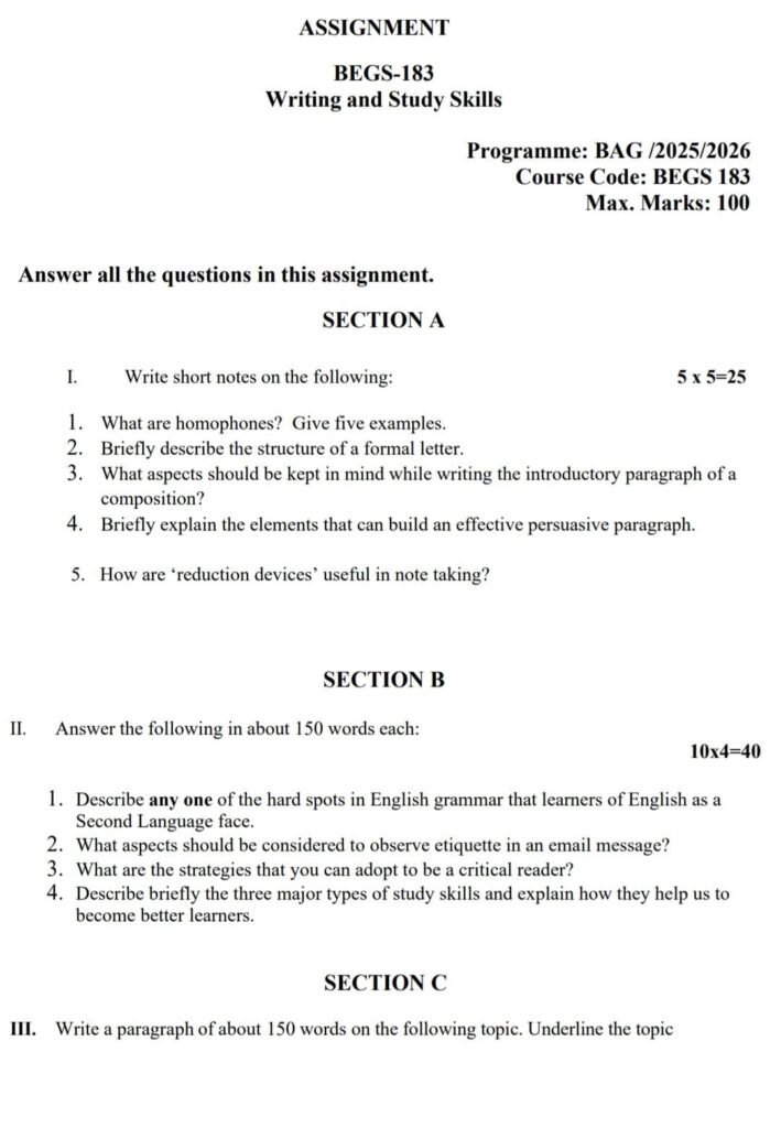 BEGS 183 QUESTION PAPER