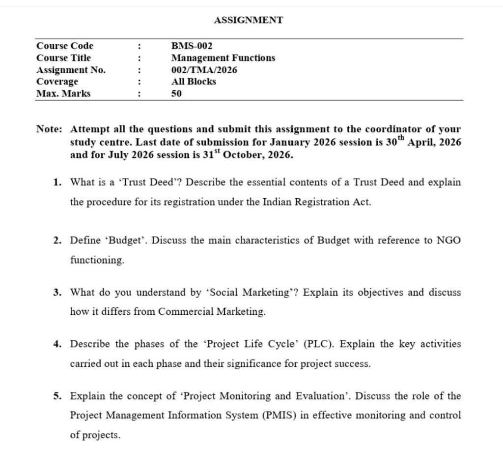 BMS 002 IGNOU Solved Assignments 2026 (English) PDF Download – IGNOU Galaxy