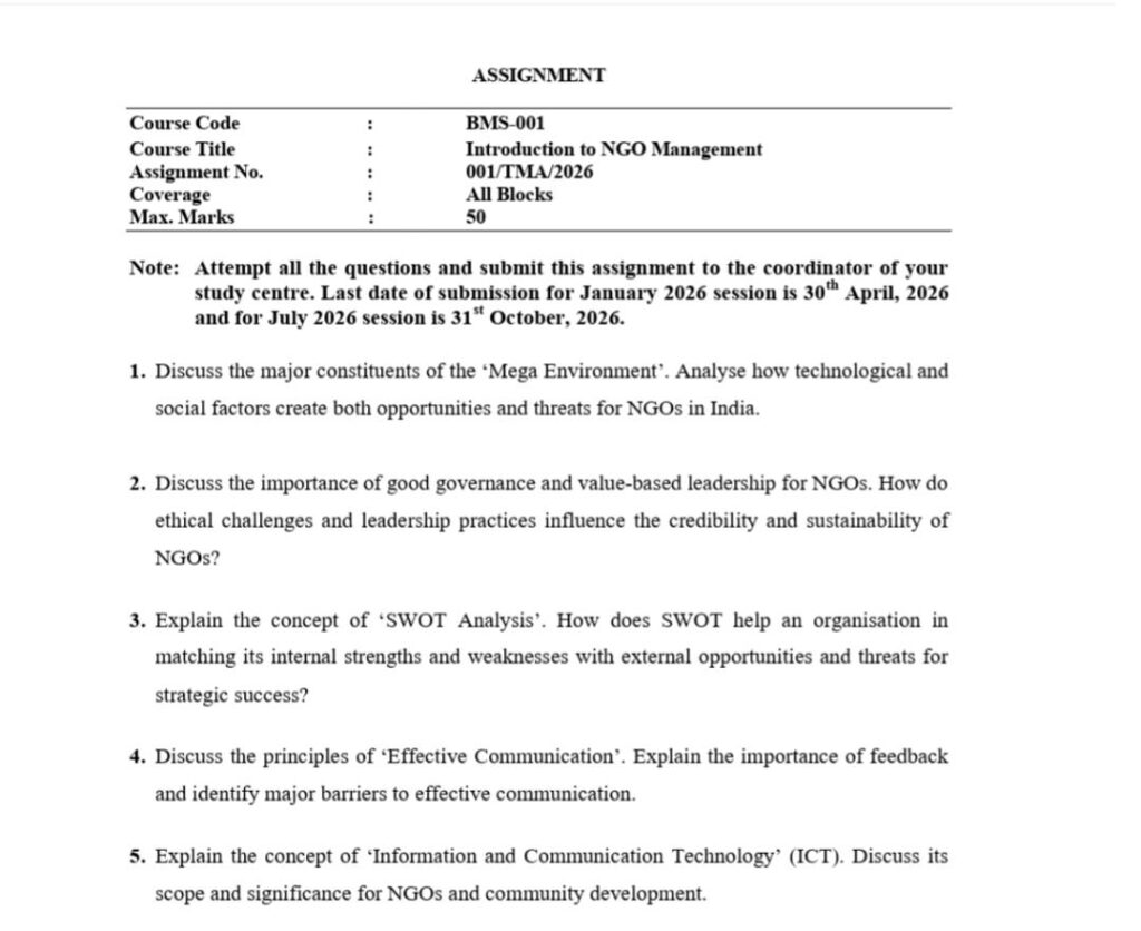 BMS 001 IGNOU Solved Assignments 2026 (English) PDF Download – IGNOU Galaxy