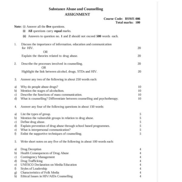 BSW-123 QUESTION PAPER