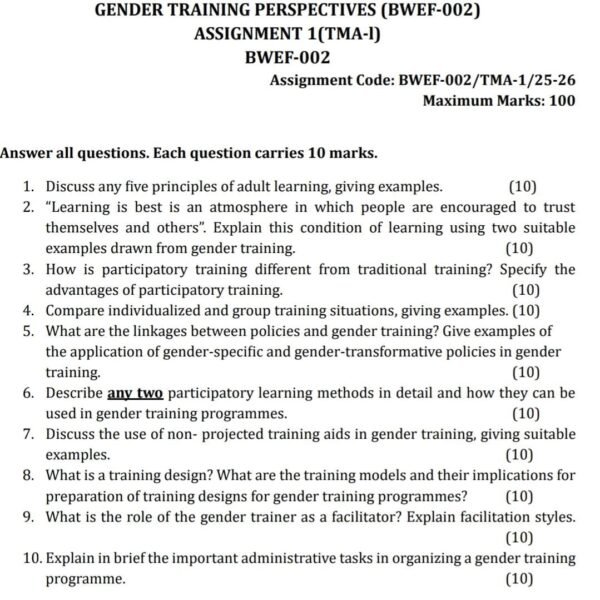 BWEF 02 QUESTION PAPER