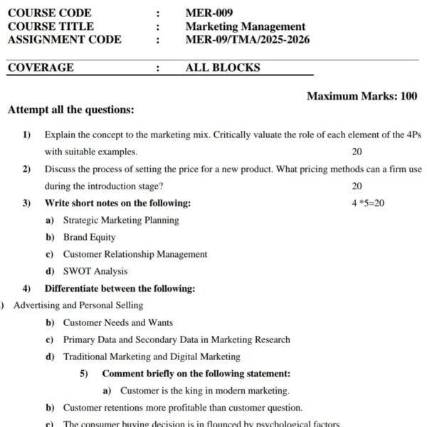 MER 009 QUESTION PAPER