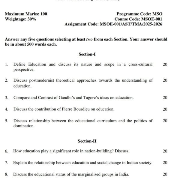 MSOE 01 QUESTION PAPER