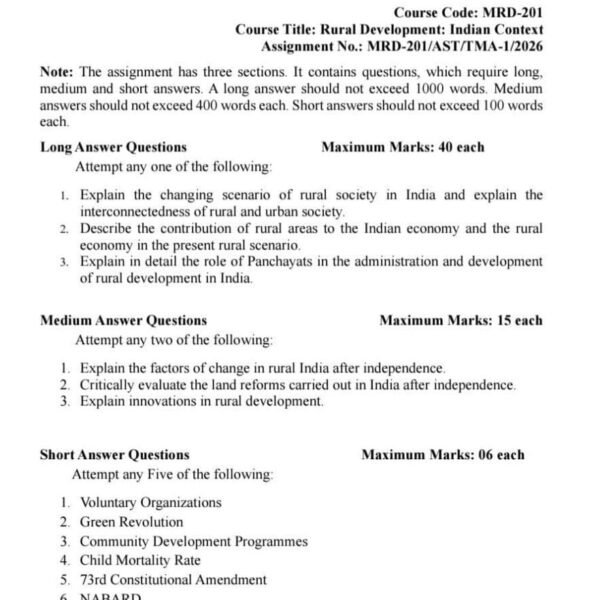 MRD 201 IGNOU Assignment