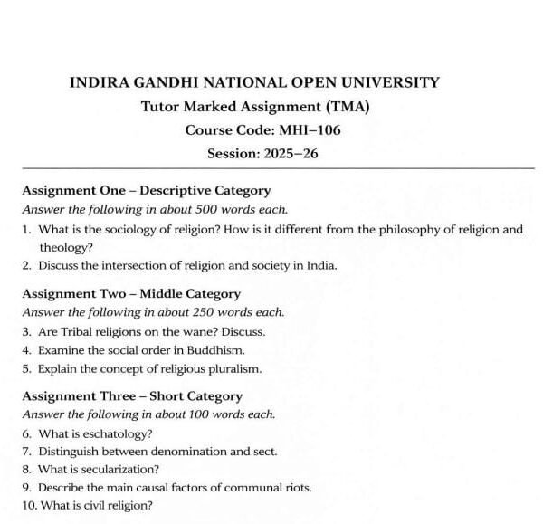 MHI 106 IGNOU Assignment
