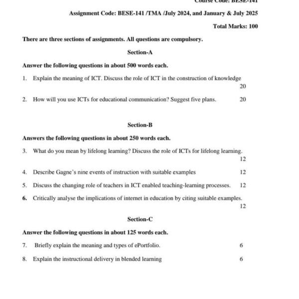 BESE 141 IGNOU Assignment