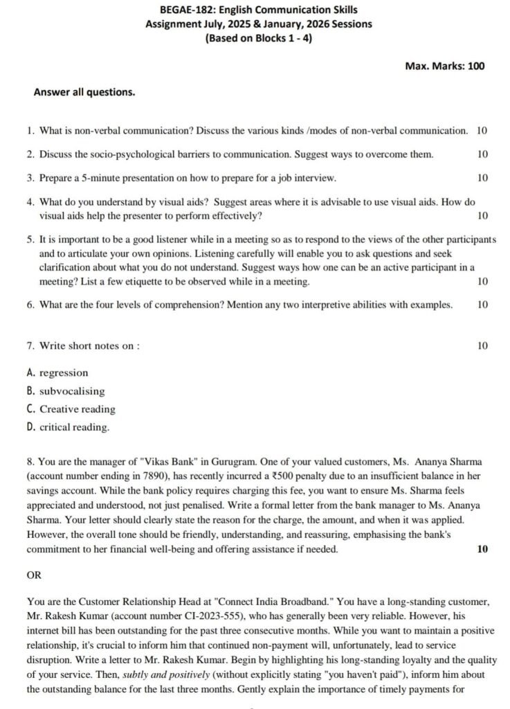 BEGAE 182 QUESTION PAPER