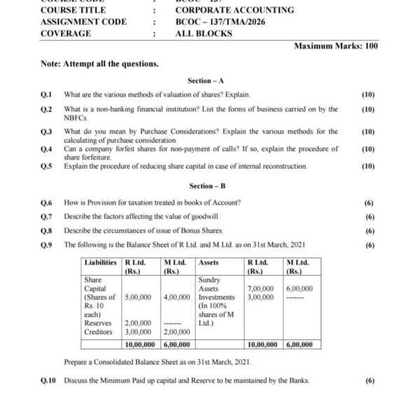 BCOC 137 IGNOU Assignment