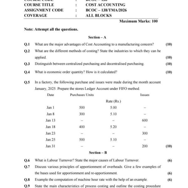 BCOC 138 IGNOU Assignment
