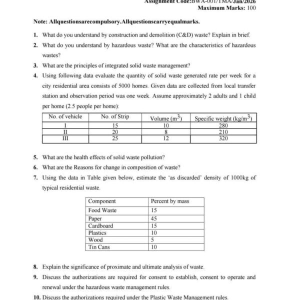 BWA 001 IGNOU Assignment
