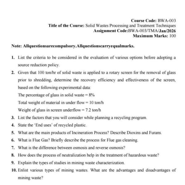 BWA 003 IGNOU Assignment