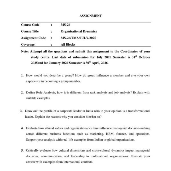 MS 26 IGNOU Assignment