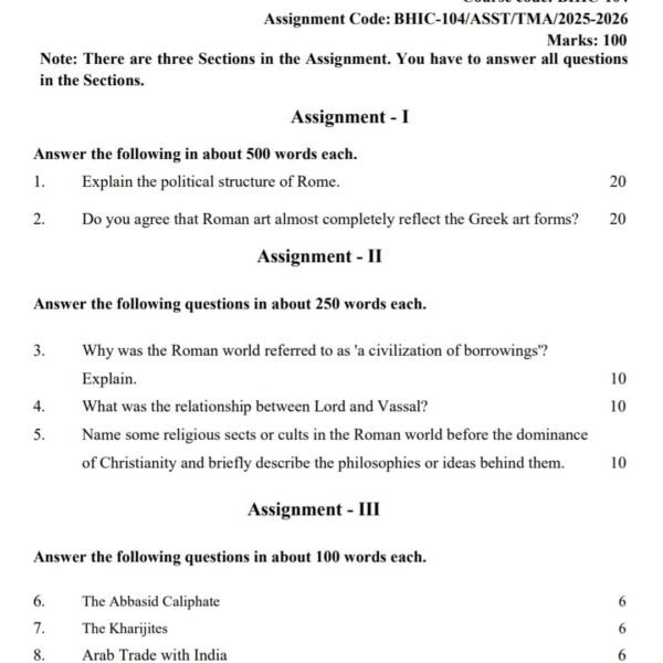 BHIC 104 QUESTION PAPER