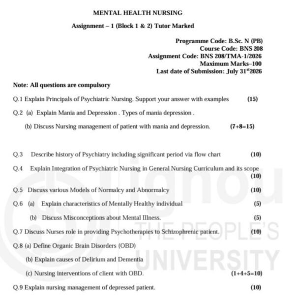BNS-208 TMA 1 QUESTION PAPER