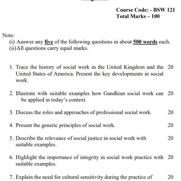 BSW 121 QUESTION PAPER