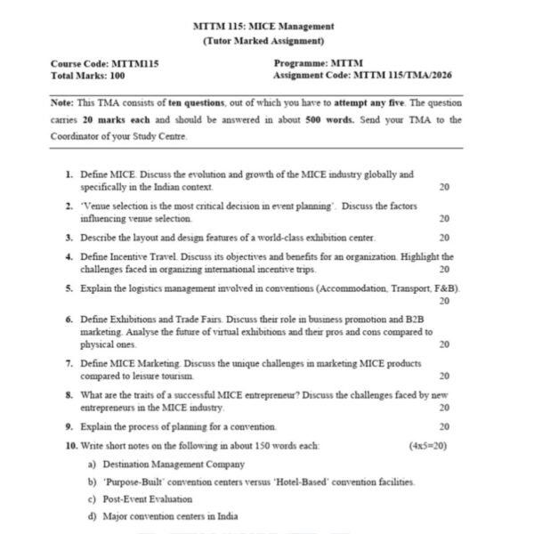 MTTM 115 QUESTION PAPERE