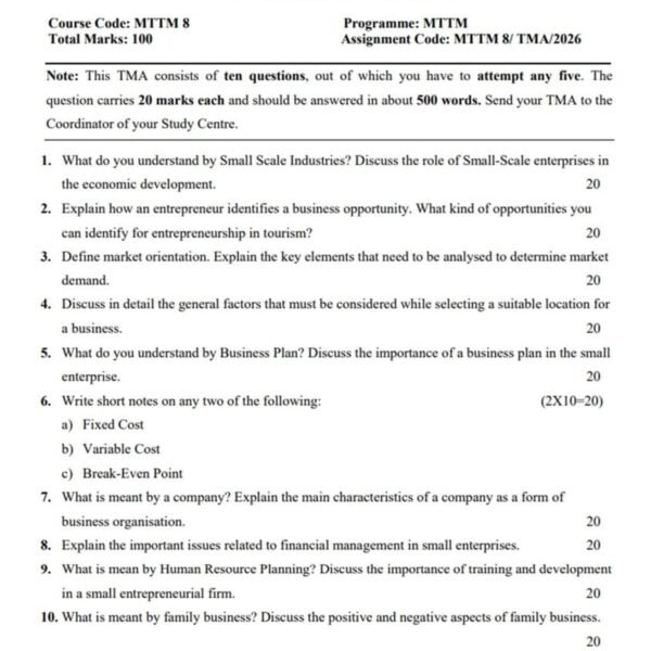 MTTM 8 IGNOU Assignment