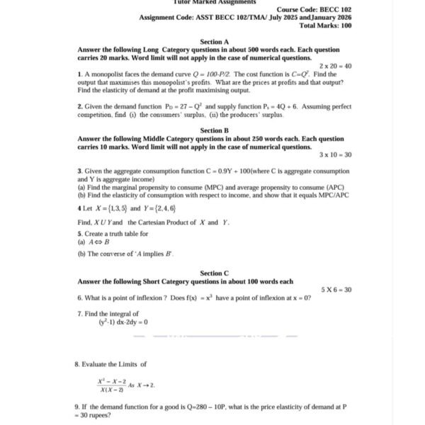 BECC 102 QUESTION PAPER
