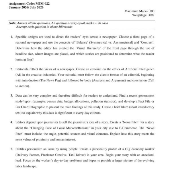 MJM 022 IGNOU Assignment