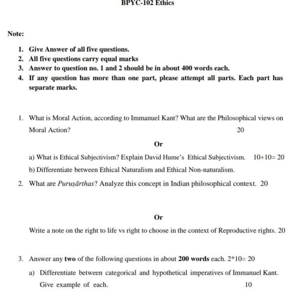BPYC 102 QUESTION PAPER