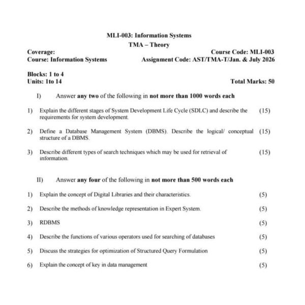 MLI-003 IGNOU Assignment