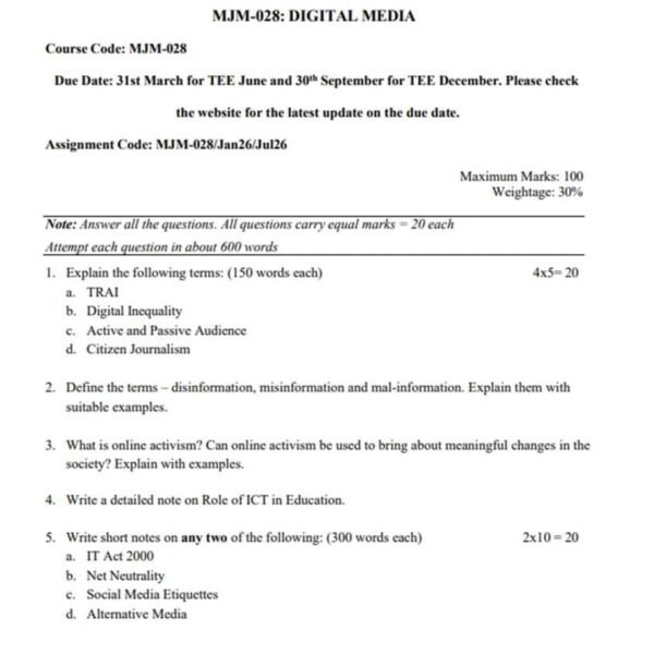 MJM 028 IGNOU Assignment