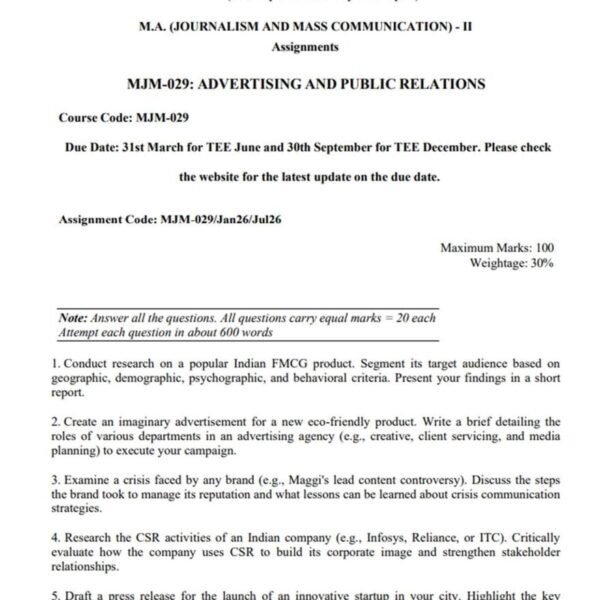 MJM 029 IGNOU Assignment