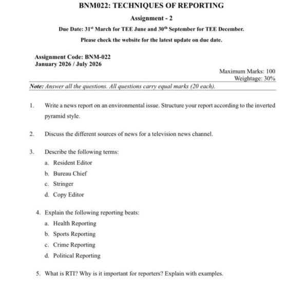 BNM 022 IGNOU Assignment