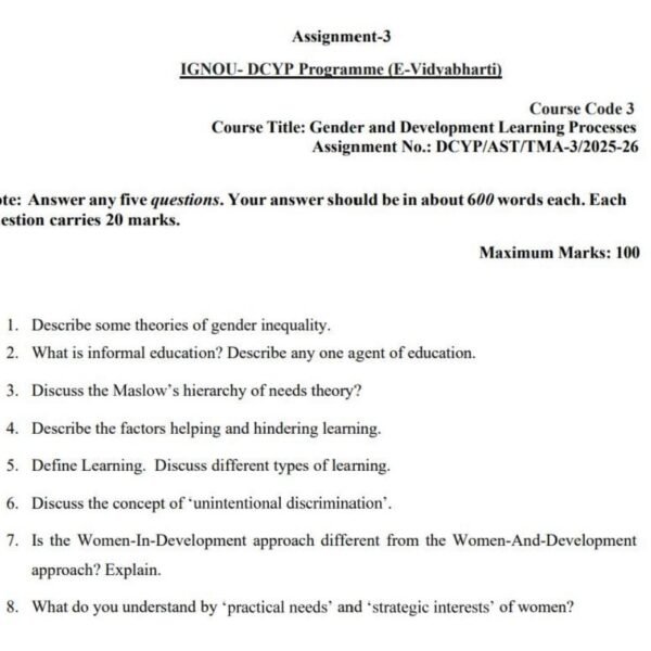DCYP-3 QUESTION PAPER