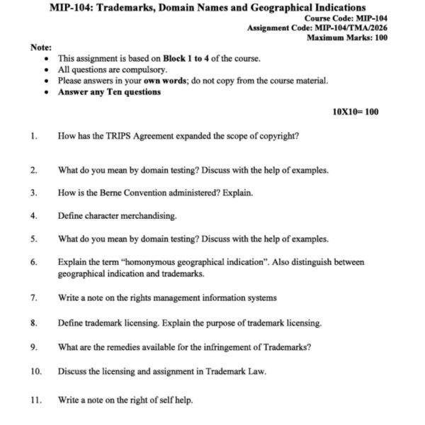 MIP-104 QUESTION PAPER