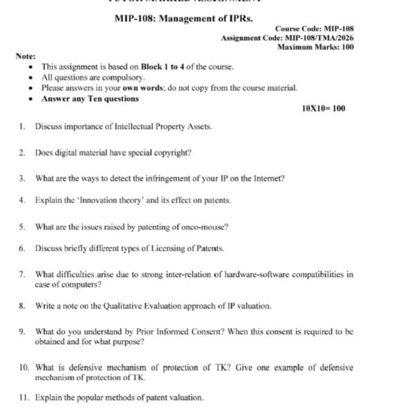 MIP-108 QUESTION PAPER