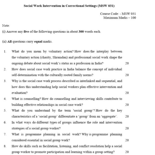 MSW 31 QUESTION PAPER