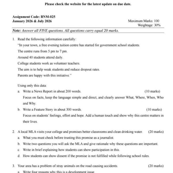 BNM 025 IGNOU Assignment