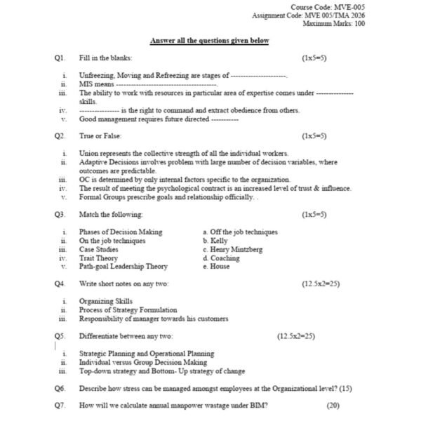 MVE 5 QUESTION PAPER